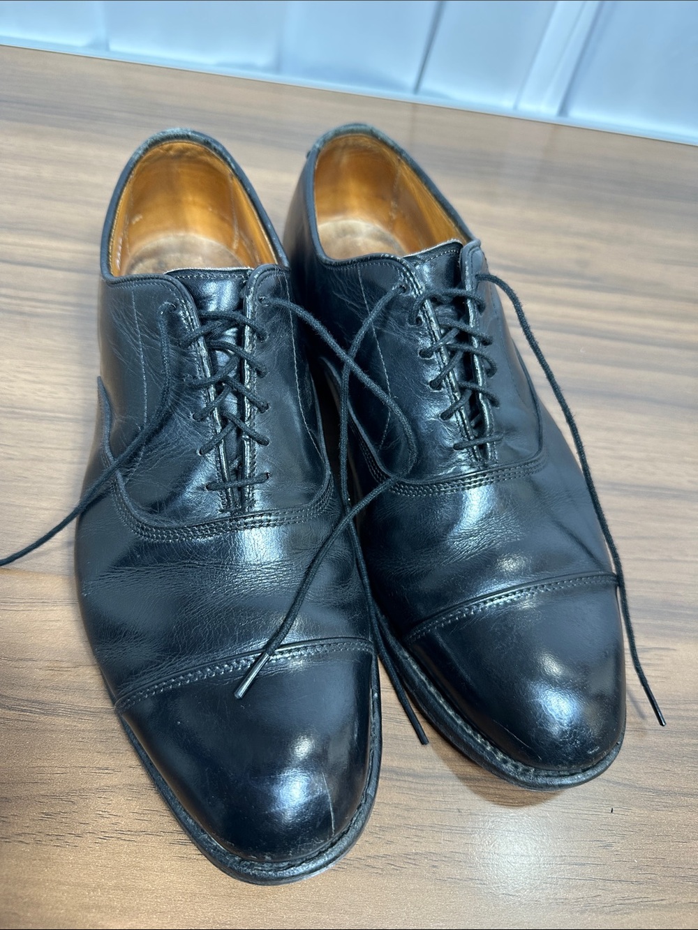Allen Edmonds Black Leather Cap-Toe Oxfords